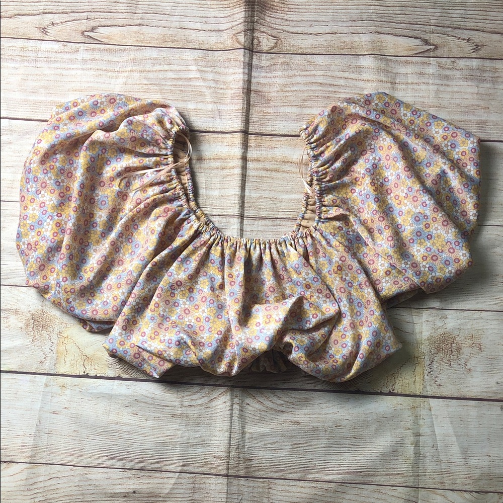 Zara Multicolor Floral Puff Sleeve Crop Blouse Boho Festival